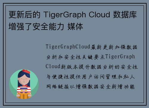 更新后的 TigerGraph Cloud 数据库增强了安全能力 媒体