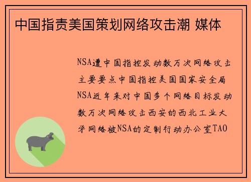 中国指责美国策划网络攻击潮 媒体